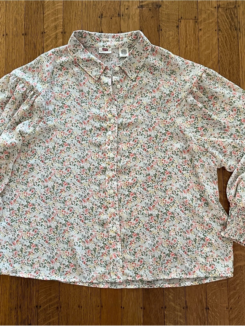 Levi's Cream Button-Down Shirt with Pink & Green Floral Print